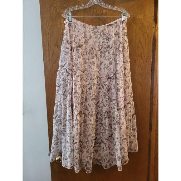Ralph Lauren Light Pink Floral Flowy Ruffle Tiered Maxi Whimsy Boho Skirt GUC 14 - Picture 2 of 4